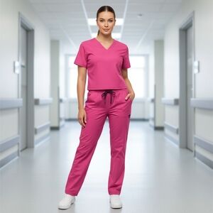 Koi Stretch Lindsay 3.0 Flamingo Pink Scrub Pants Size Large